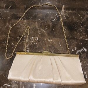 Jessica McClintock Cream Clutch with Gold Chain